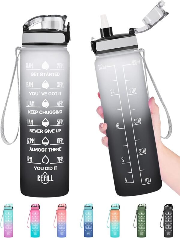 Enerbone Motivational Water Bottle with Straw & Time Marker