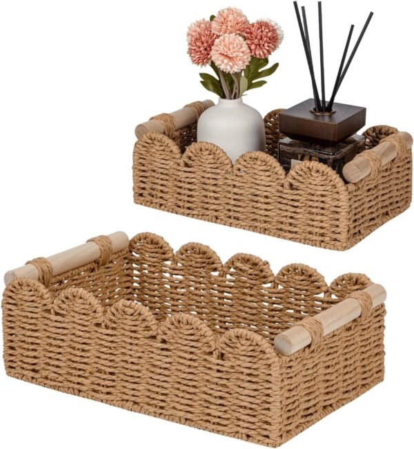 CubesLand Scalloped Paper Rope Storage Baskets – Set of 2