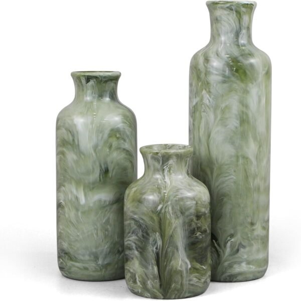YMXYJM 3-Piece Green Resin Vase Set – Farmhouse Home Decor