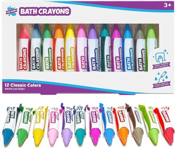 Smooth Bath Crayons 12 Pack - Nontoxic Washable Bathtub Toy for Kids